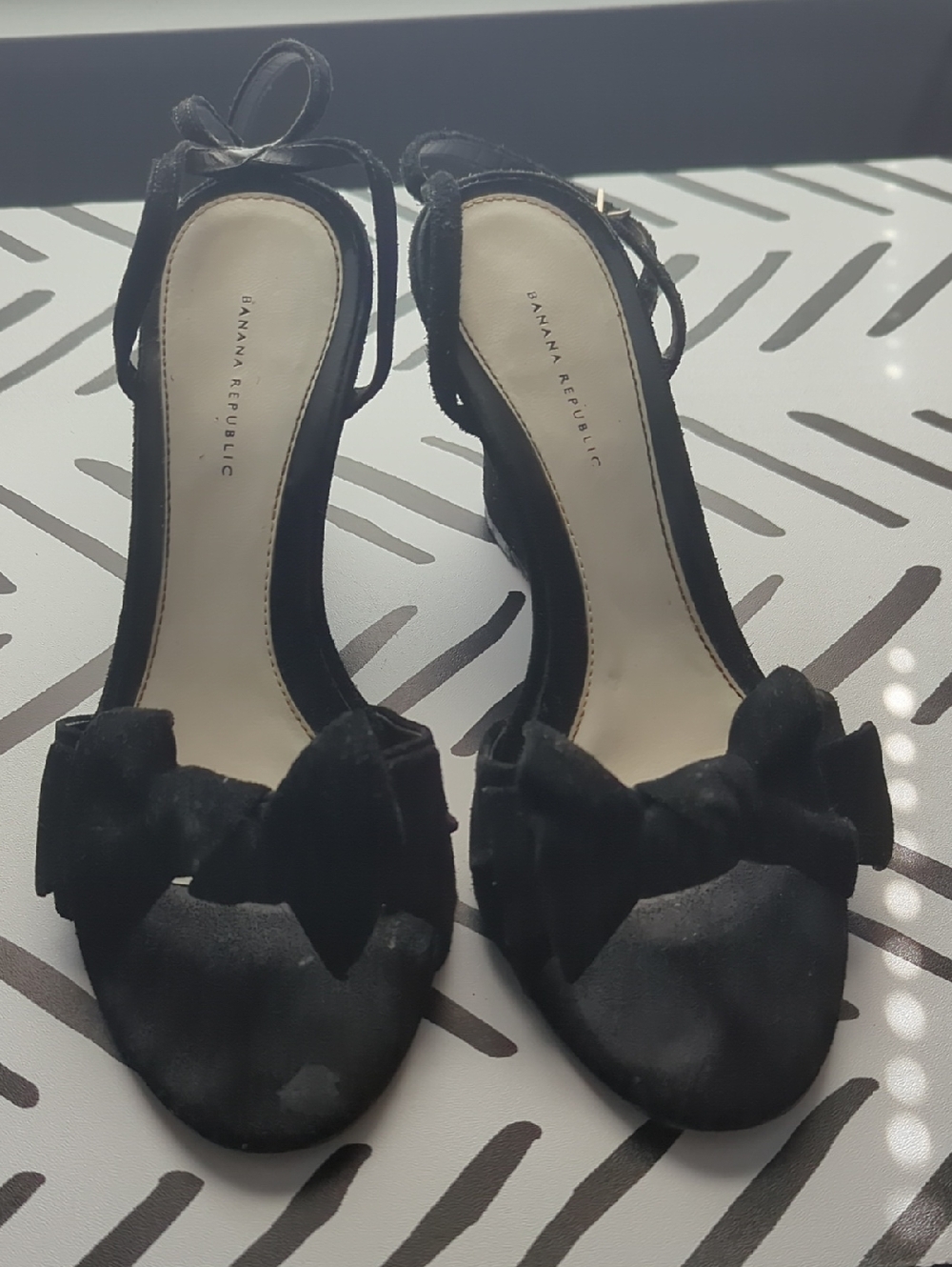 Banana Republic Black Suede Bow Ankle-Strap Heels